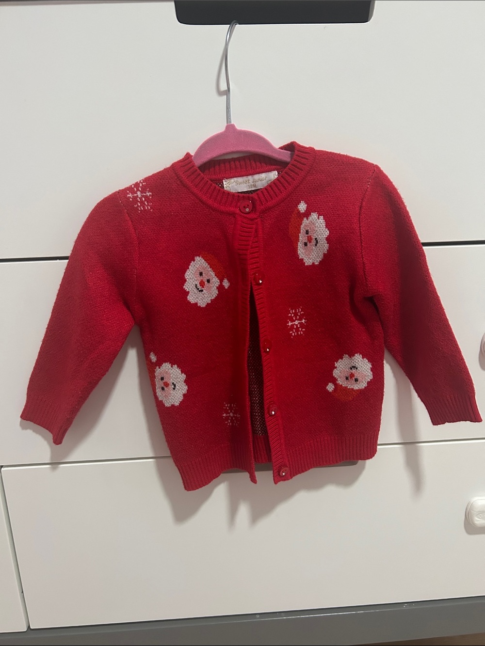 Sweet Junior Kids Red Santa Claus Holiday Christmas Cardigan Sweater Knit Size M